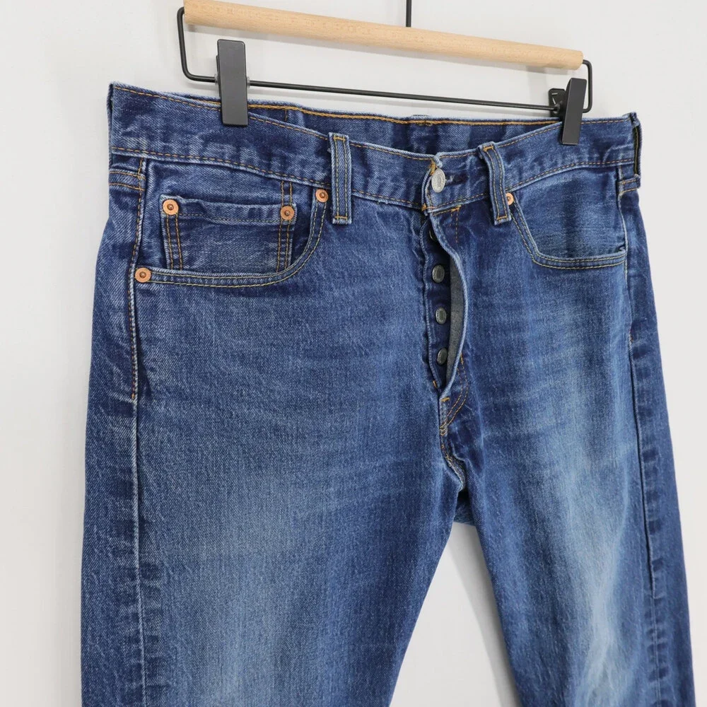 Levis 501 Jeans Mens 33x32 Blue Original Fit Straight Leg Button Fly Stretch